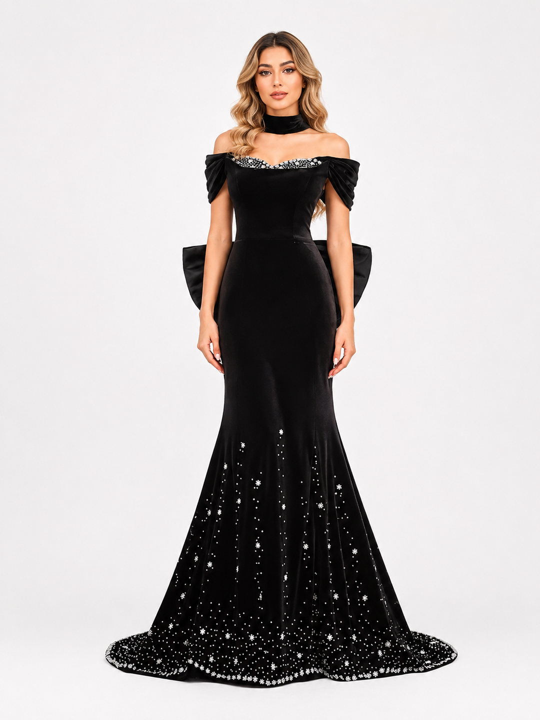 Crystal Off-Shoulder Mermaid Gown - Midnight