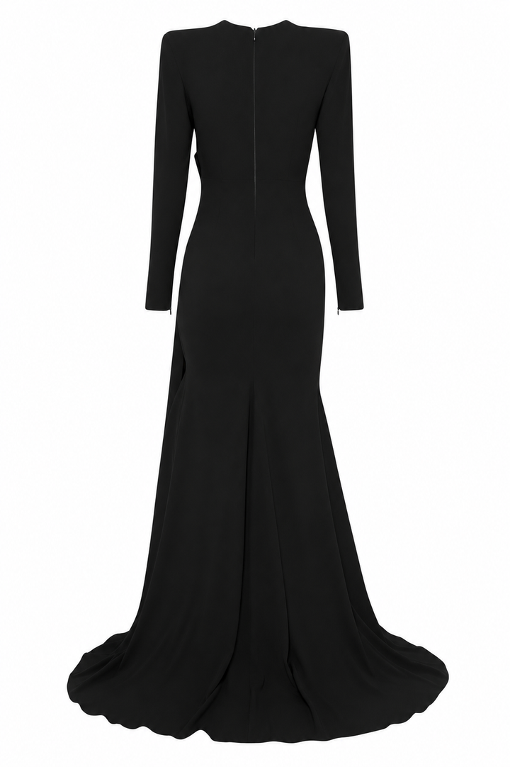 Draped Long Sleeve Maxi Gown - Pearl