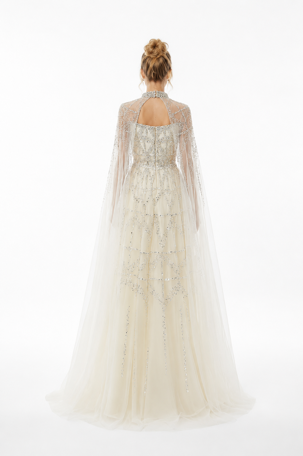 Embellished Cape Evening Gown – SCARLET