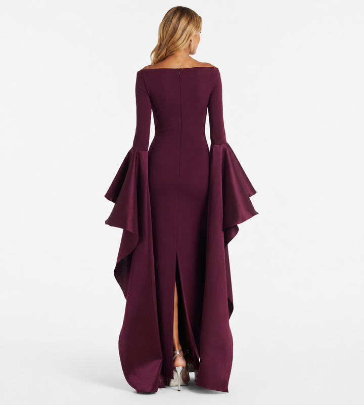 Dramatic Ruffle-Sleeve Gown - Merlot