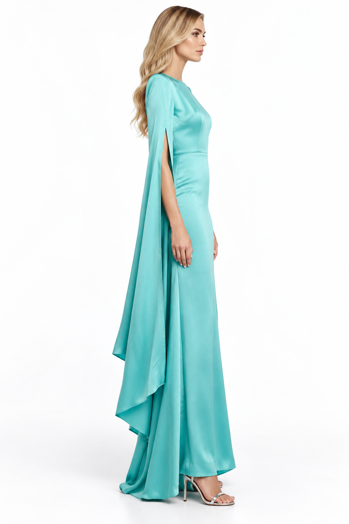 Satin Cape-Sleeve Gown - EVELINA