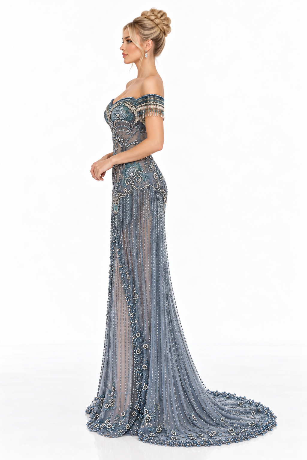 Embellished Off-Shoulder Fringe Mermaid Maxi Dress – Seravelle