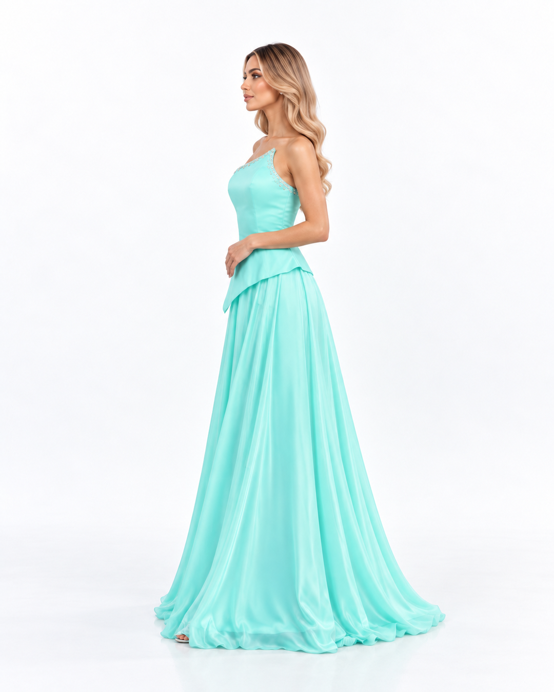 One Shoulder Draped Maxi - Aqua