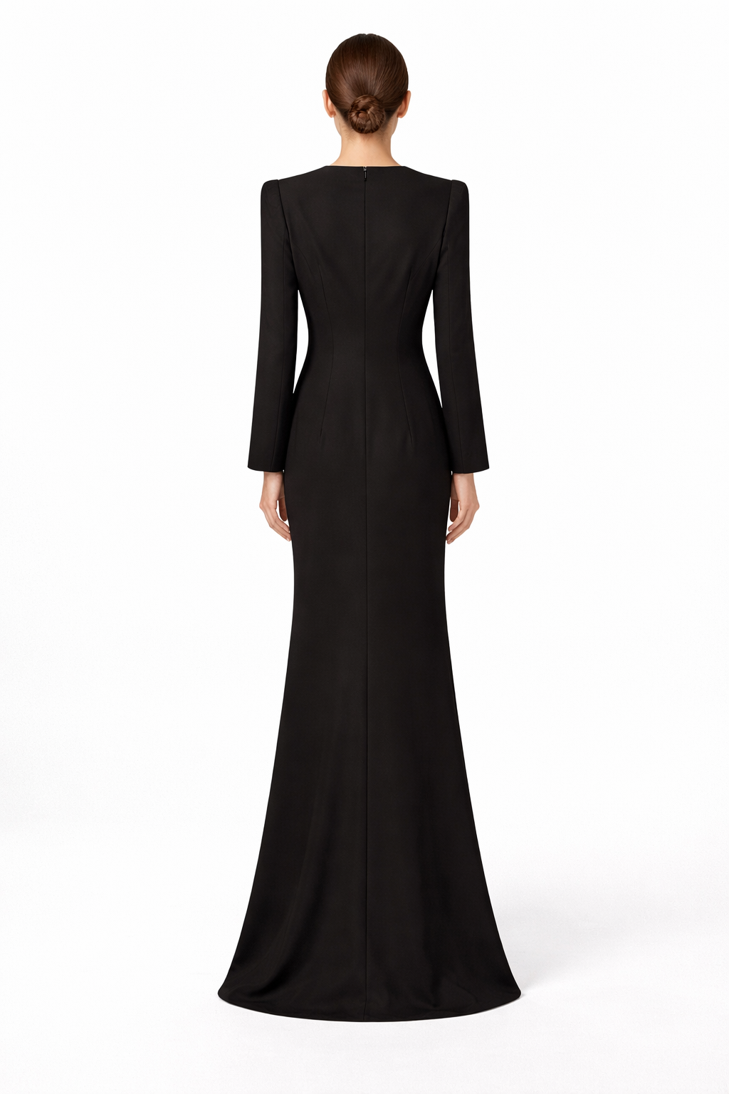 Embellished Long-Sleeve Maxi Dress with Sculpted Silhouette – IMPERIA –