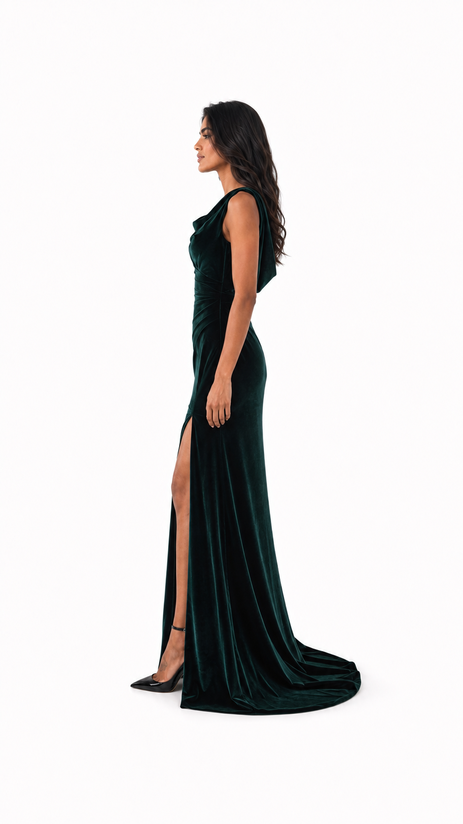 Velvet Cowl Neck Slit Maxi Dress – EMERALIS