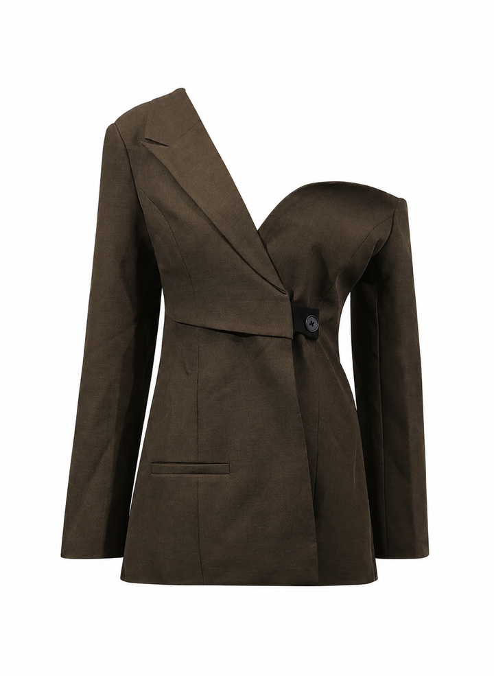 Asymmetric Off-Shoulder Blazer – Mocha