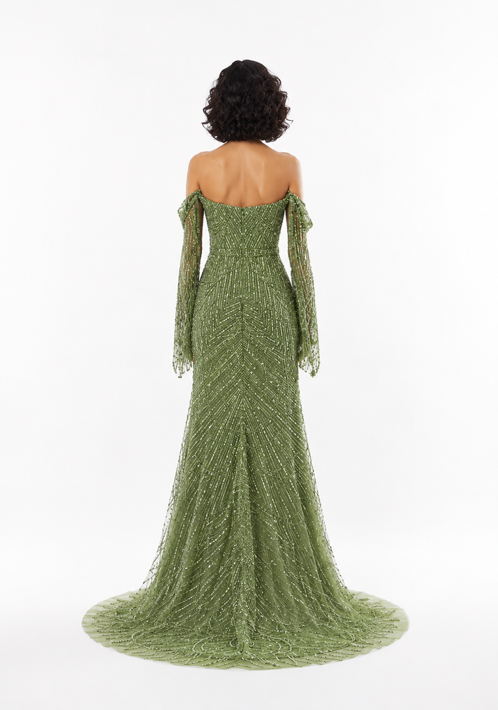 Crystal Draped Strapless Gown – VERDENA