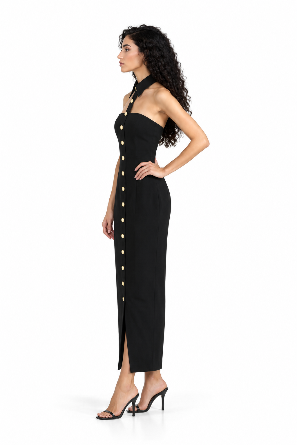 Button-Front Halter Midi Dress - Iconique