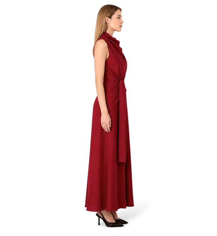 Draped Cowl Neck Tie-Waist Maxi Dress – RUBELLA