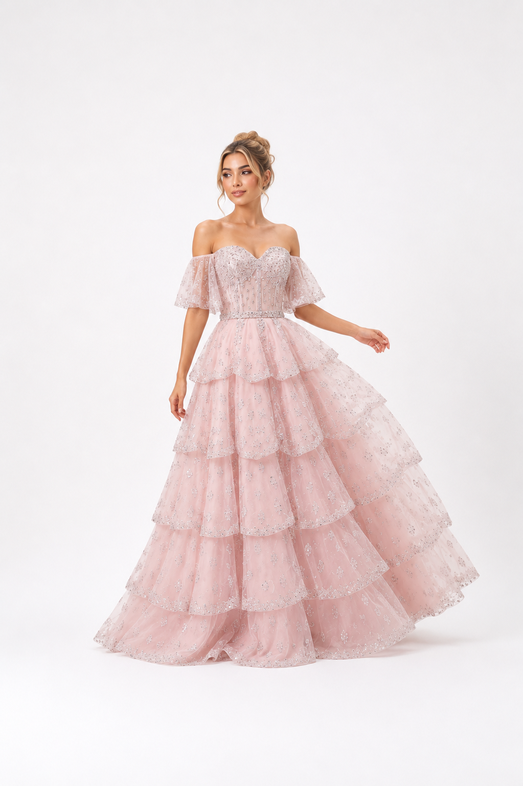 Crystal Tiered Strapless Gown – BLUSH
