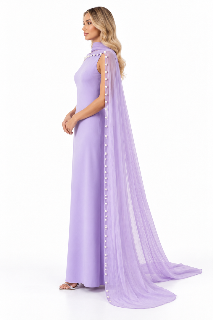 Pearl Trim Cape Maxi Dress – Lilavienne