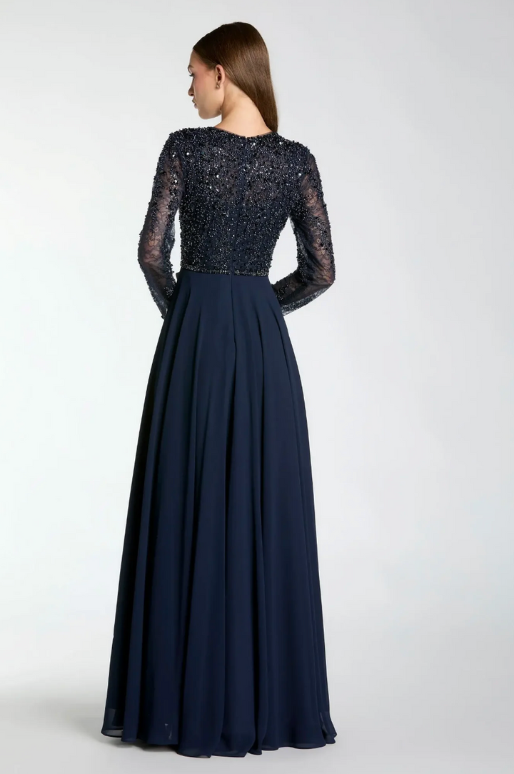 Embellished Sheer Sleeve Maxi Dress - Celestia