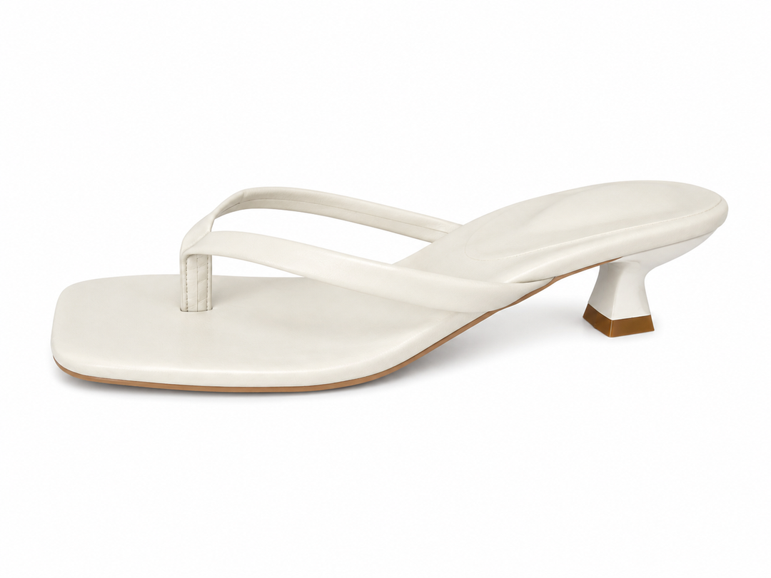 Sleek Square-Toe Kitten Heel Sandals - Mocha