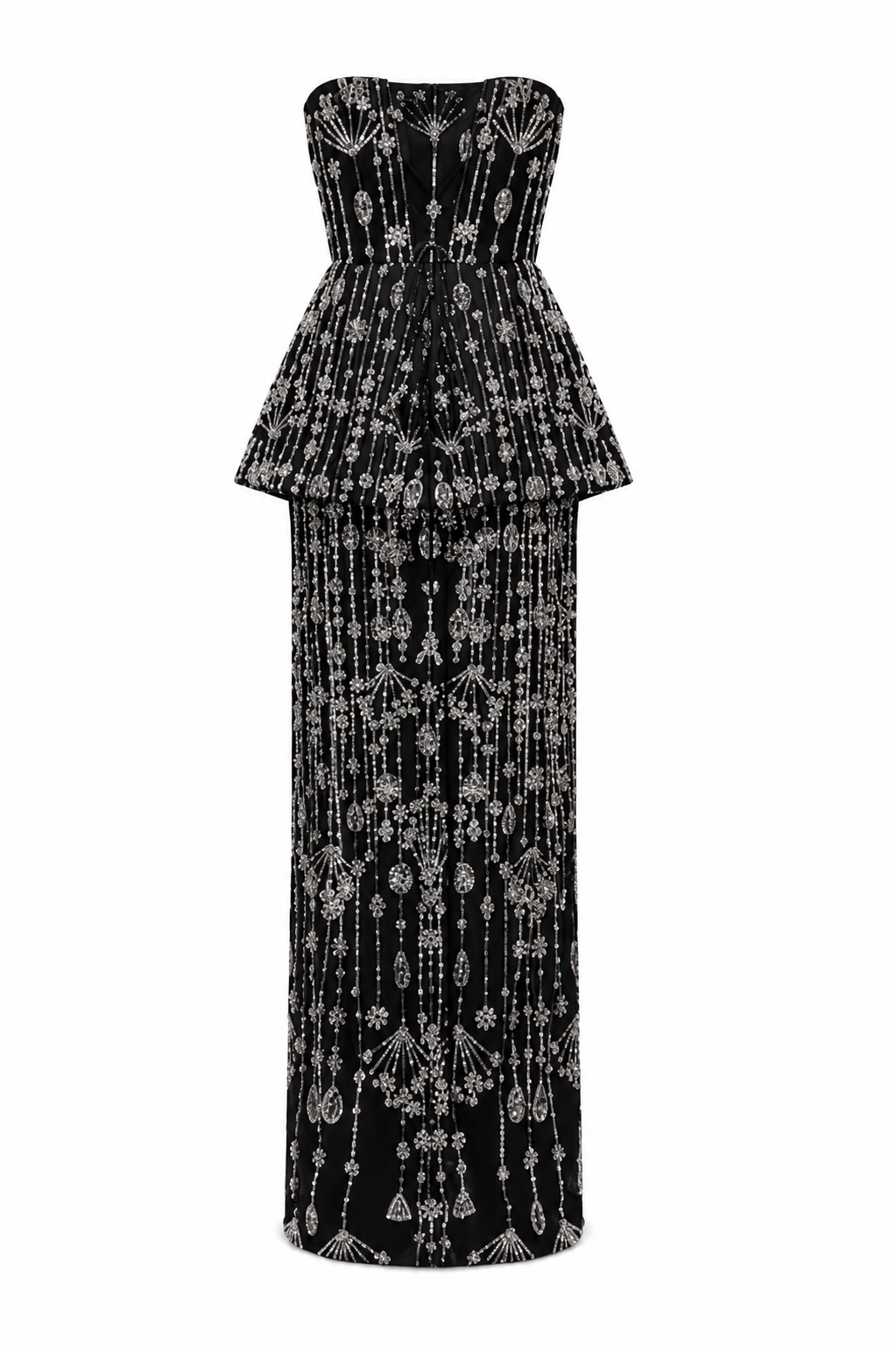Crystal Embellished Peplum Gown – NOIRE