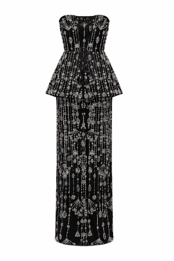 Crystal Embellished Peplum Gown – NOIRE