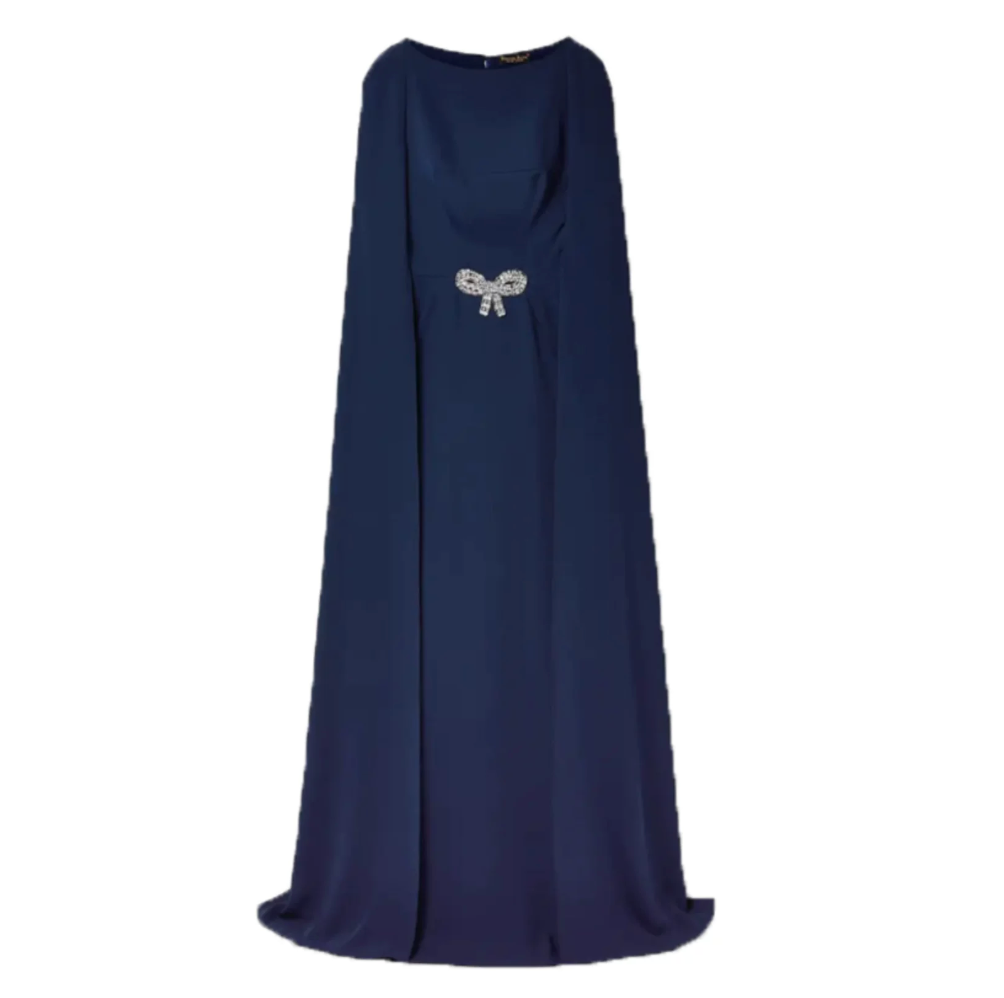 Navy Crystal Bow Cape Mermaid Gown – ROYALE