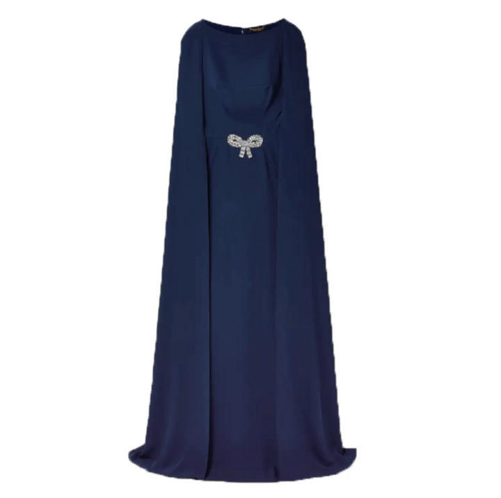 Navy Crystal Bow Cape Mermaid Gown – ROYALE