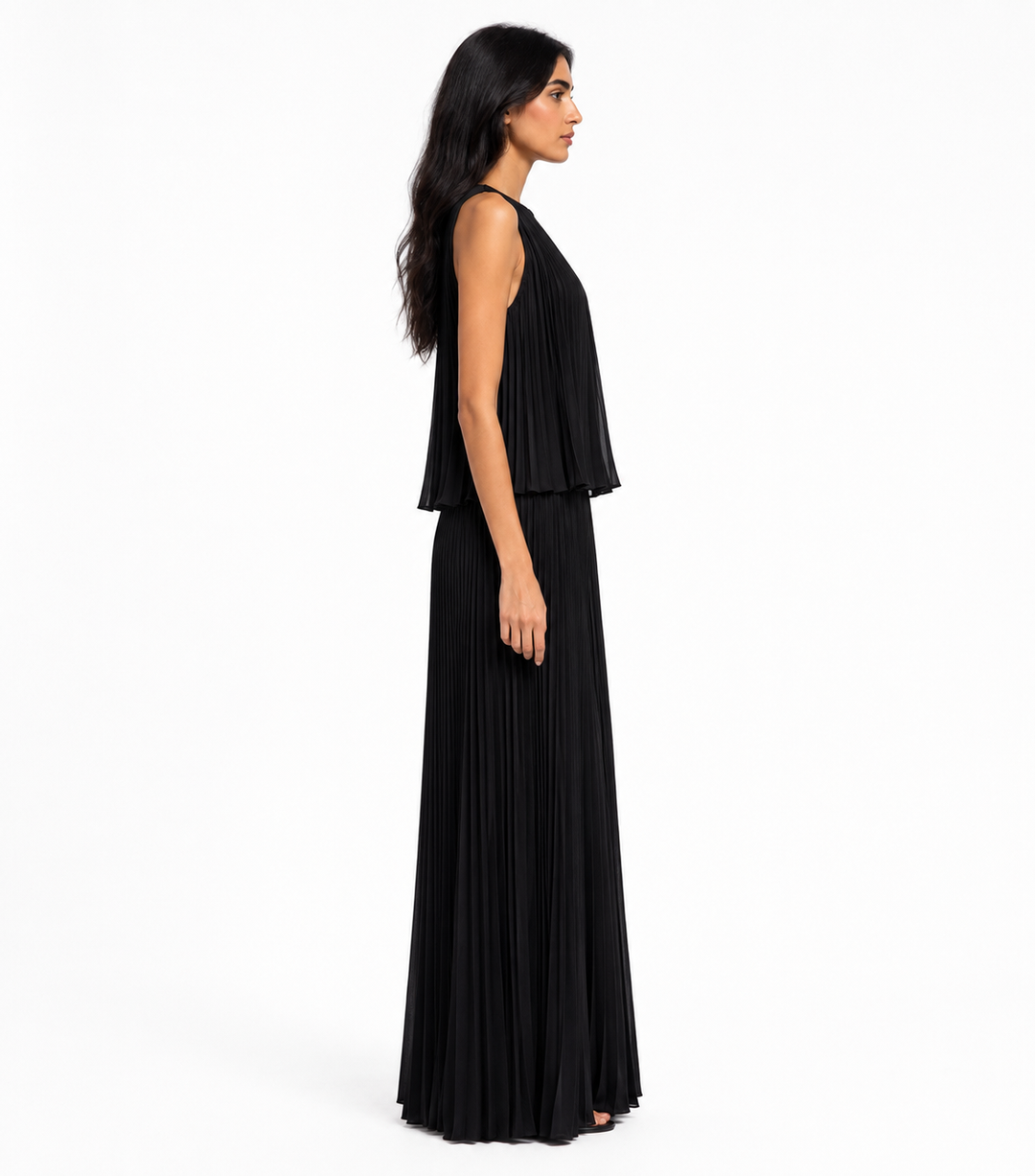 Pleated Keyhole Maxi Dress – NOIRESSA