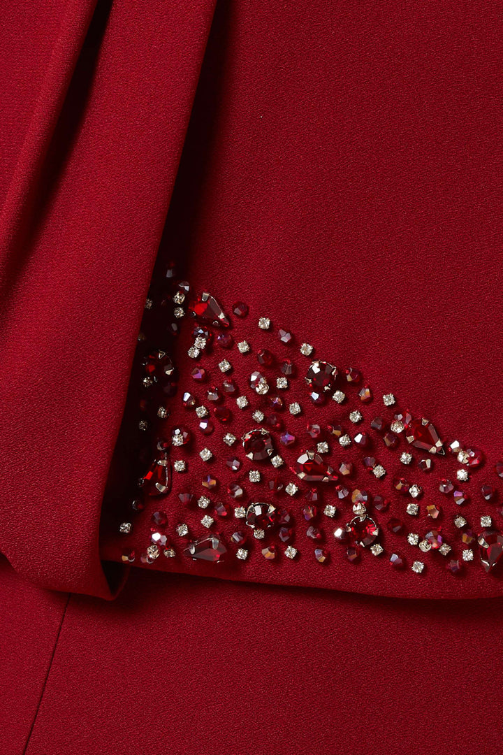 Draped long-sleeve gown with embellished waist – RUBINA