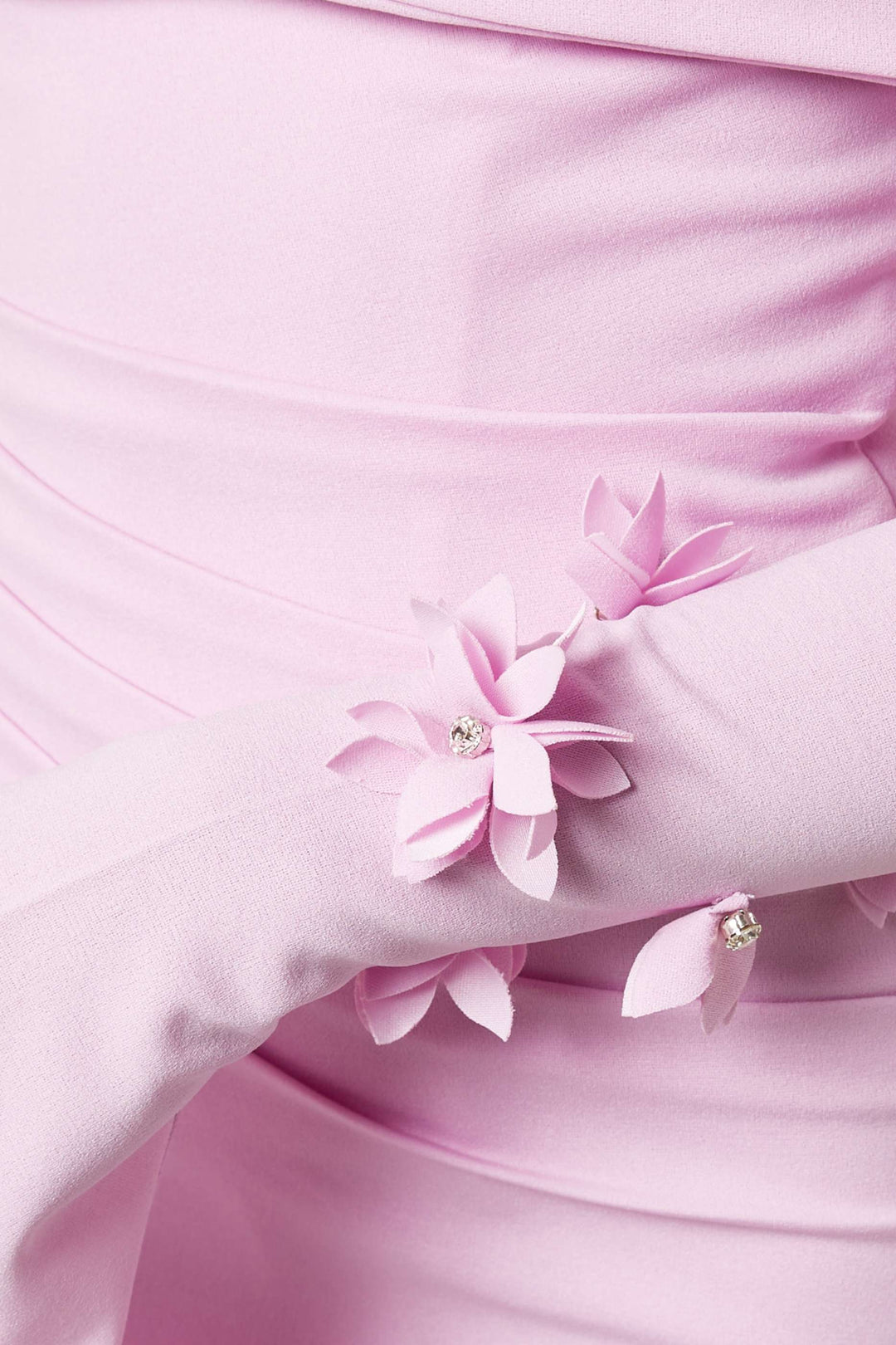 off-shoulder gown with floral appliqué sleeves – BLOSSOM