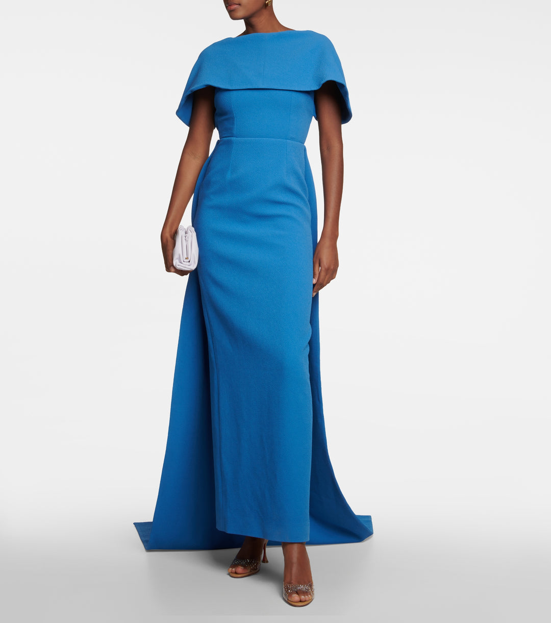 cape-shoulder gown with back slit – OCEANE