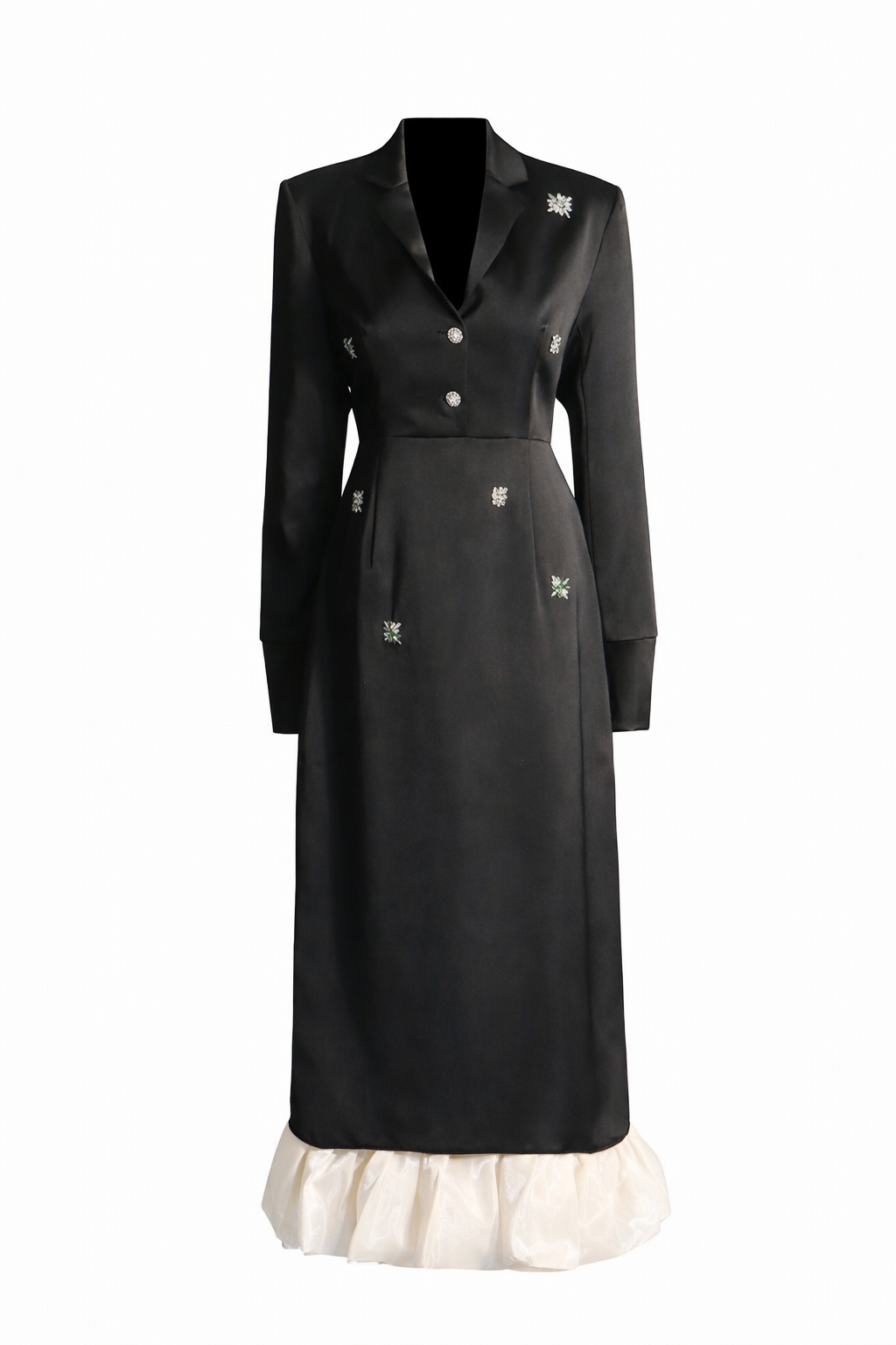 tailored midi dress with crystal accents and ruffled hem – ECLIPSE