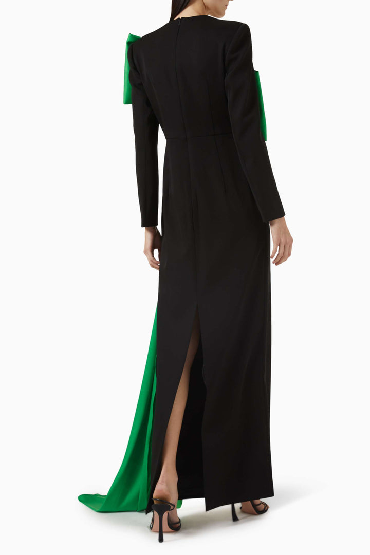 long-sleeve gown with oversized satin bow – EMERALDE