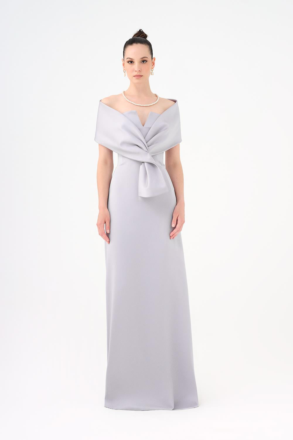 off-shoulder column dress with sculpted fold bodice – AURÉLIA