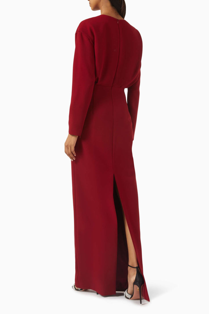 Draped long-sleeve gown with embellished waist – RUBINA