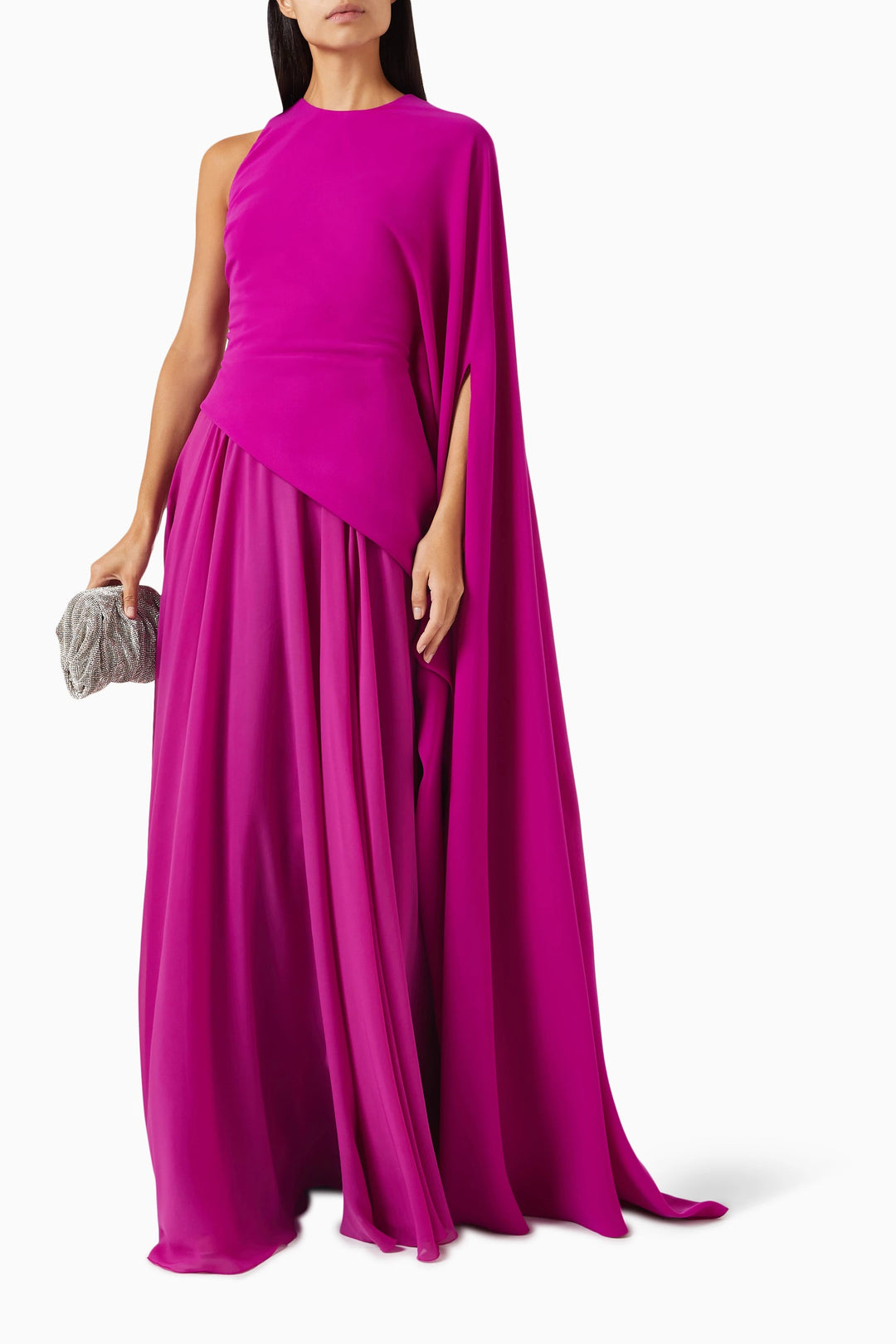 one-shoulder gown with flowing cape – DARIIEN