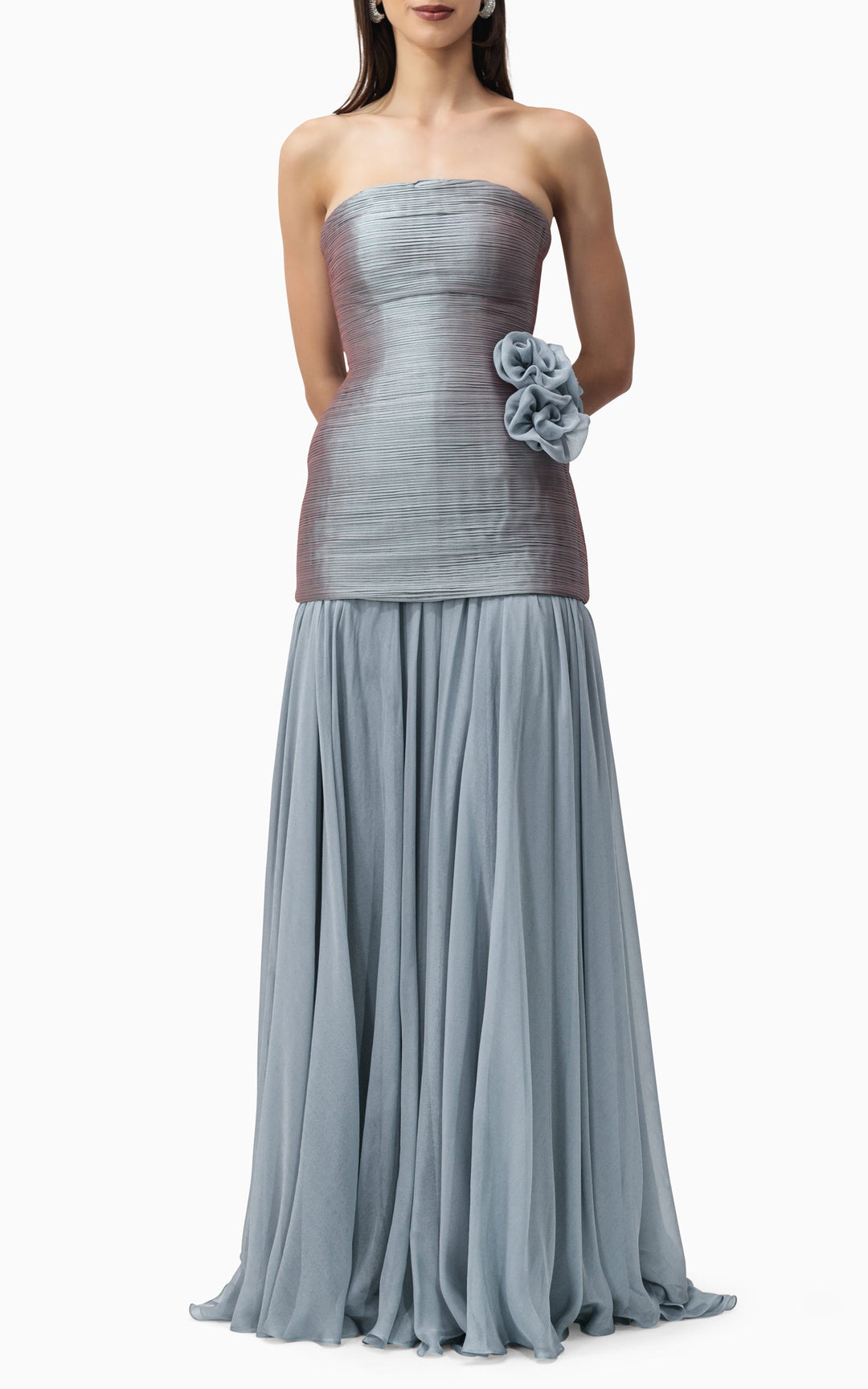 strapless ombré gown with floral waist detail – AURORA