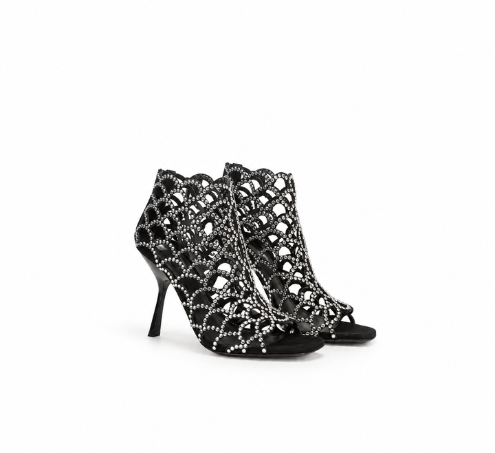 Crystal Cutout Stiletto Ankle Boots - Vantessa