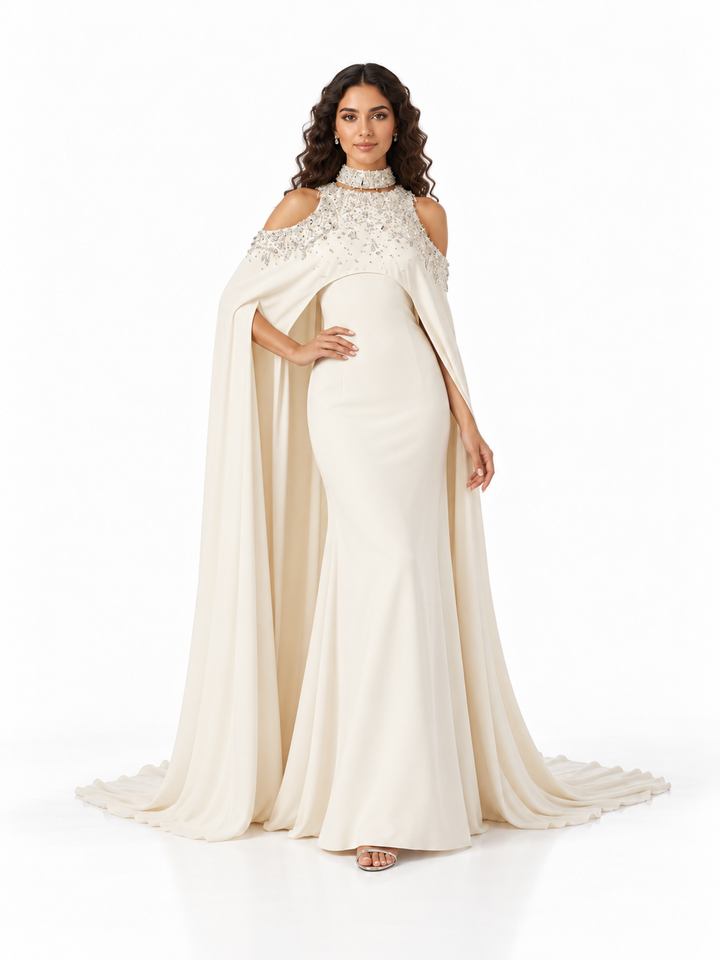 Embellished Halter Cape Evening - Luminara