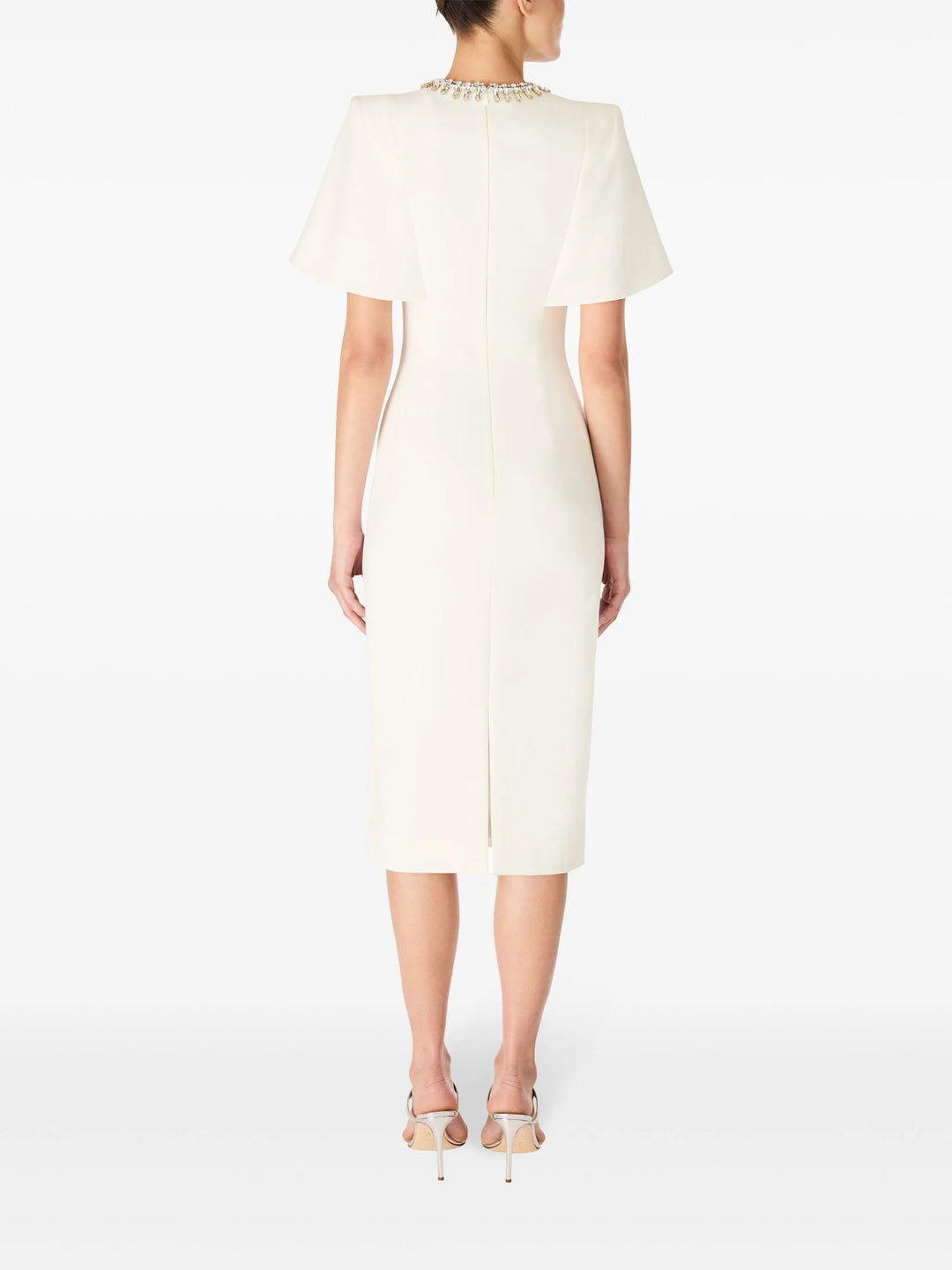 embellished neckline sheath dress with flutter sleeves – FEDAH