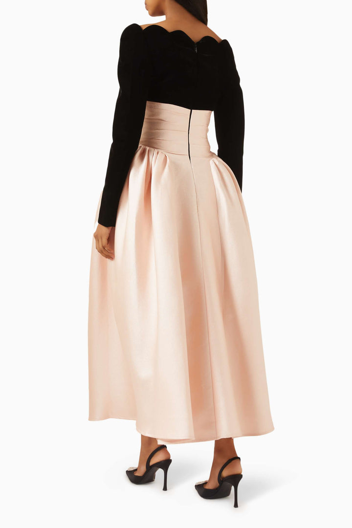 Velvet corset gown with satin pleated skirt – ÉLODIE