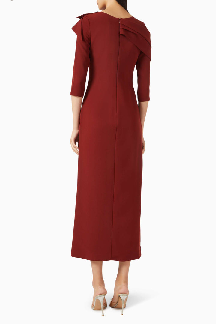 off-shoulder draped midi dress with embellishments – MARCELLA