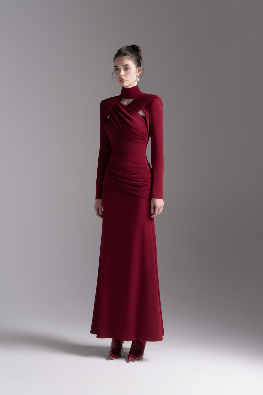Draped cutout high-neck gown – SCARLETTA