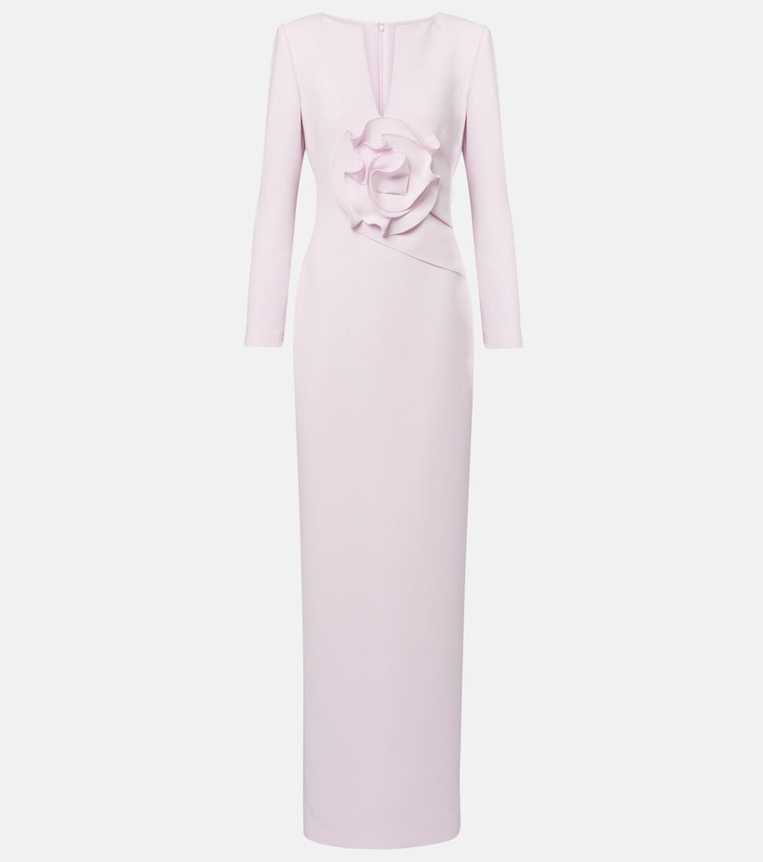 Long-sleeve column gown with sculpted floral waist detail – ROSA