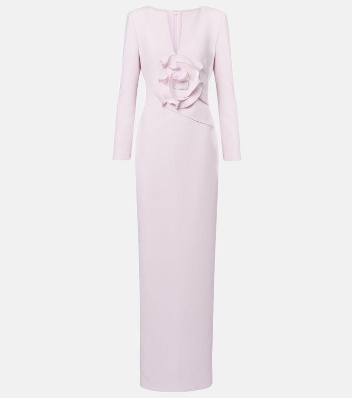 Long-sleeve column gown with sculpted floral waist detail – ROSA