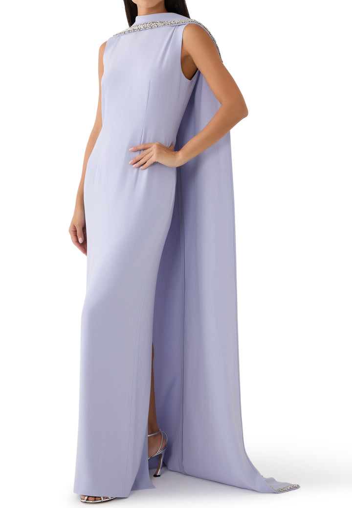 embellished cape-sleeve column gown – LAVINIA