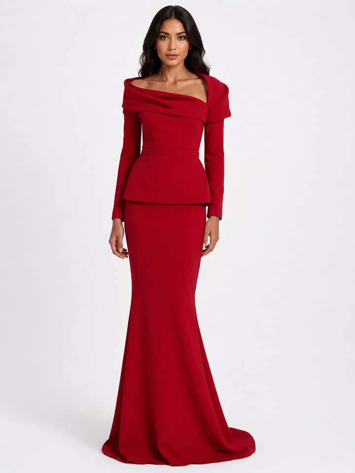 Blush Folded Off-Shoulder Mermaid Evening Gown - Elegance