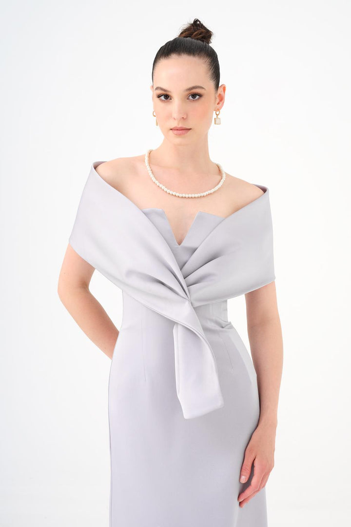 off-shoulder column dress with sculpted fold bodice – AURÉLIA