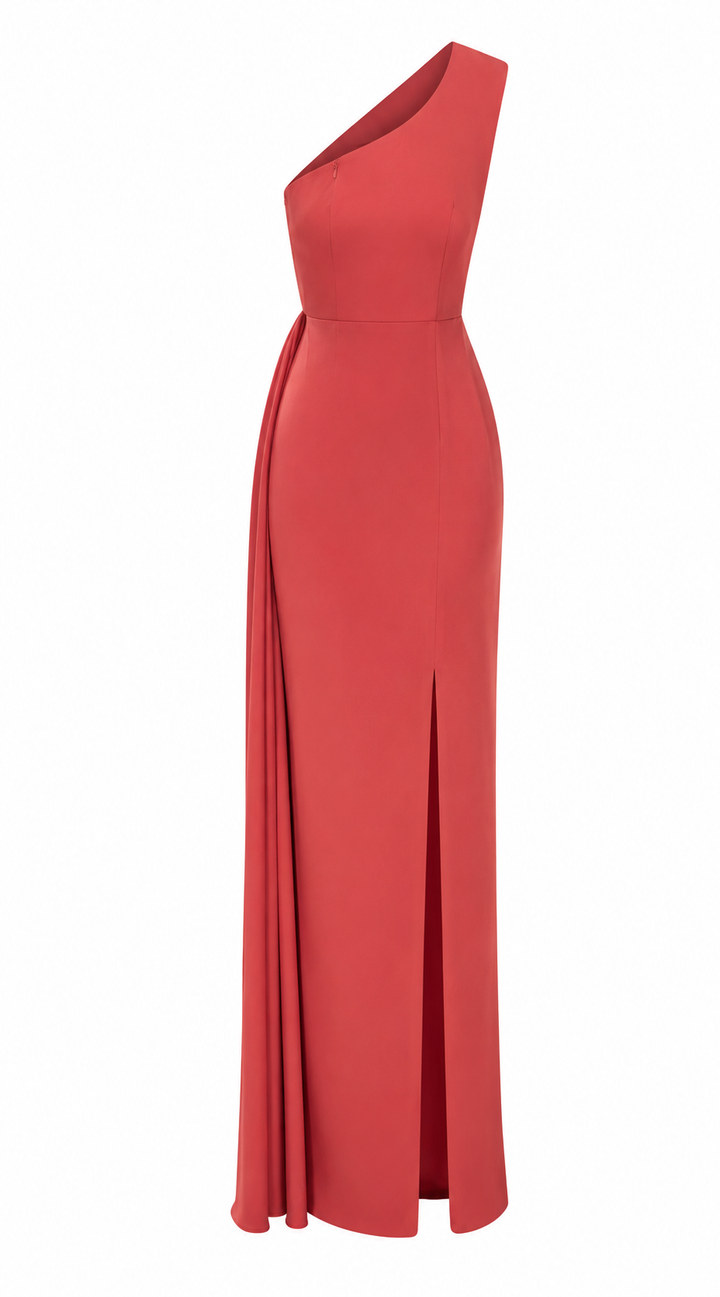 One-Shoulder Draped Maxi Dress – Rose