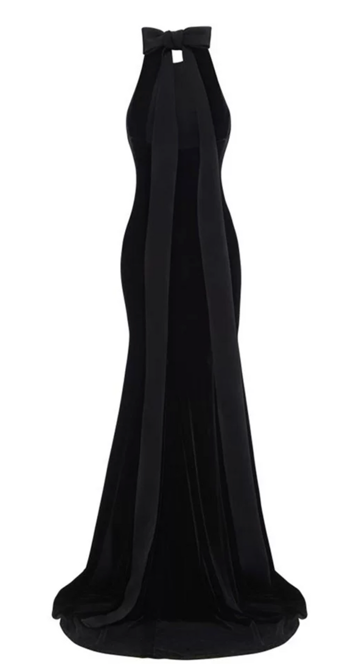 Burgundy Velvet Halter Gown – Merlot