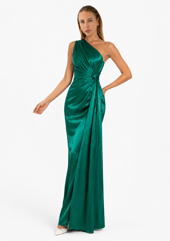 One-Shoulder Draped Maxi Dress – Rose