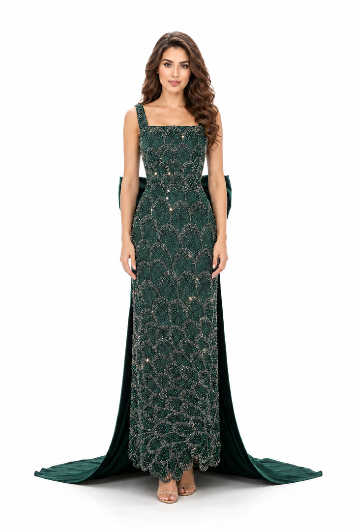 Crystal Bow Evening Gown – EMERALDA
