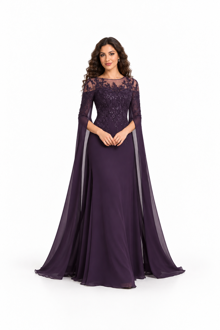 Embroidered Cape Sleeve Evening - Enchantment
