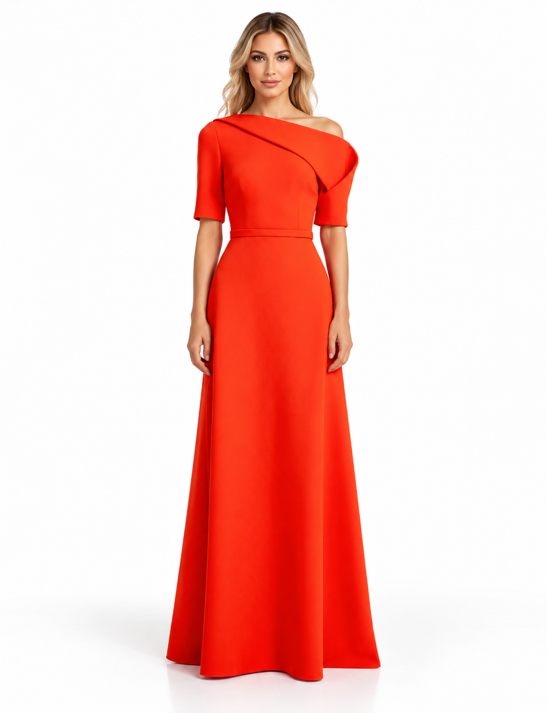 Vibrant Orange Asymmetric Off-Shoulder Maxi Dress - Aurora