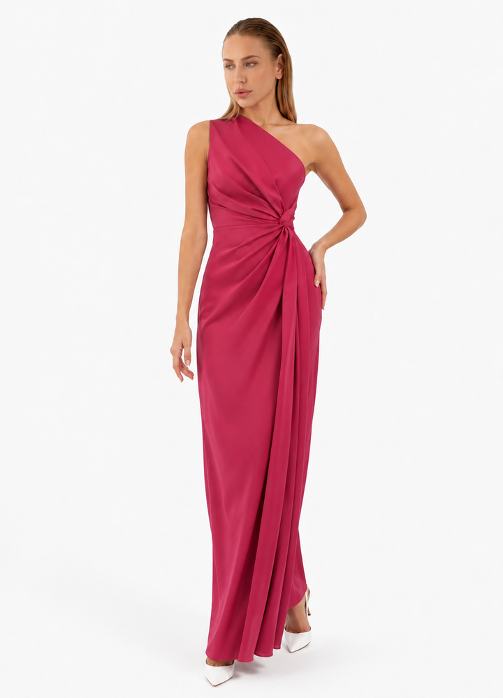 One-Shoulder Draped Maxi Dress – Rose