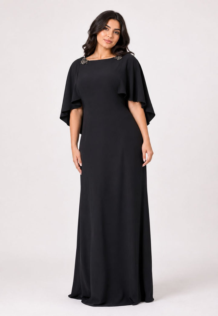 cape sleeve maxi dress with embellished shoulders – NOIRE-1